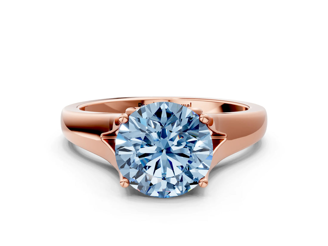 Rose gold Fancy Blue Round  Solitaire Diamond Ring with Cathedral Band and Four-Prong Setting_82
