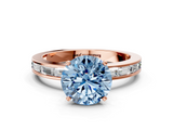 Rose gold Fancy Blue Round  Solitaire Diamond Ring with Channel-Set Baguette Band and Four-Prong Setting_88