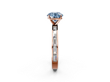 Rose gold Fancy Blue Round  Solitaire Diamond Ring with Channel-Set Baguette Band and Four-Prong Setting_90