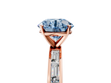 Rose gold Fancy Blue Round  Solitaire Diamond Ring with Channel-Set Baguette Band and Four-Prong Setting_93
