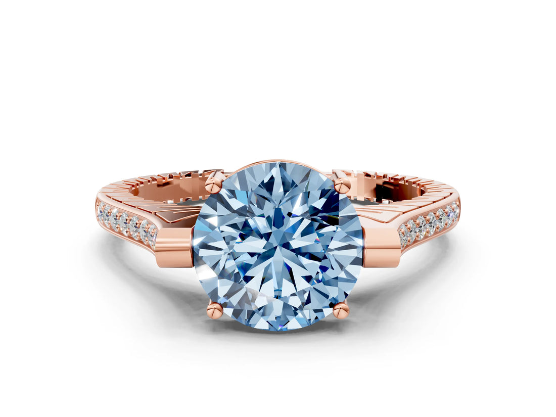 Rose gold Fancy Blue Round  Solitaire Diamond Ring with Channel Set Band and Bezel Prong Setting_56