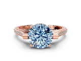Rose gold Fancy Blue Round  Solitaire Diamond Ring with Channel Set Band and Bezel Prong Setting_56