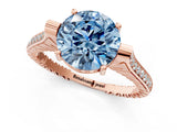 Rose gold Fancy Blue Round  Solitaire Diamond Ring with Channel Set Band and Bezel Prong Setting_57