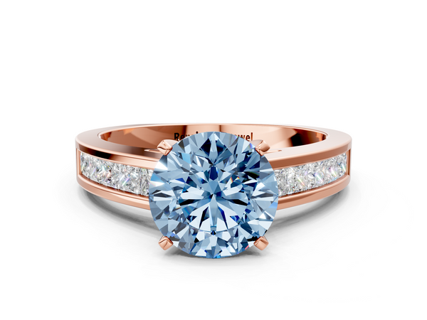 Rose gold Fancy Blue Round  Solitaire Diamond Ring with Channel-Set Band and Four-Prong Setting
