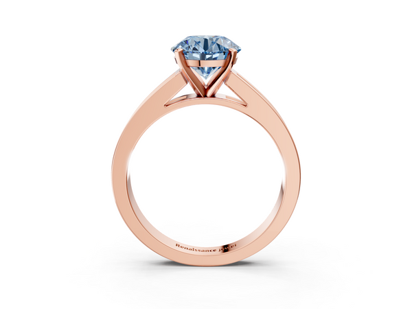 Rose gold Fancy Blue Round  Solitaire Diamond Ring with Channel-Set Band and Four-Prong Setting