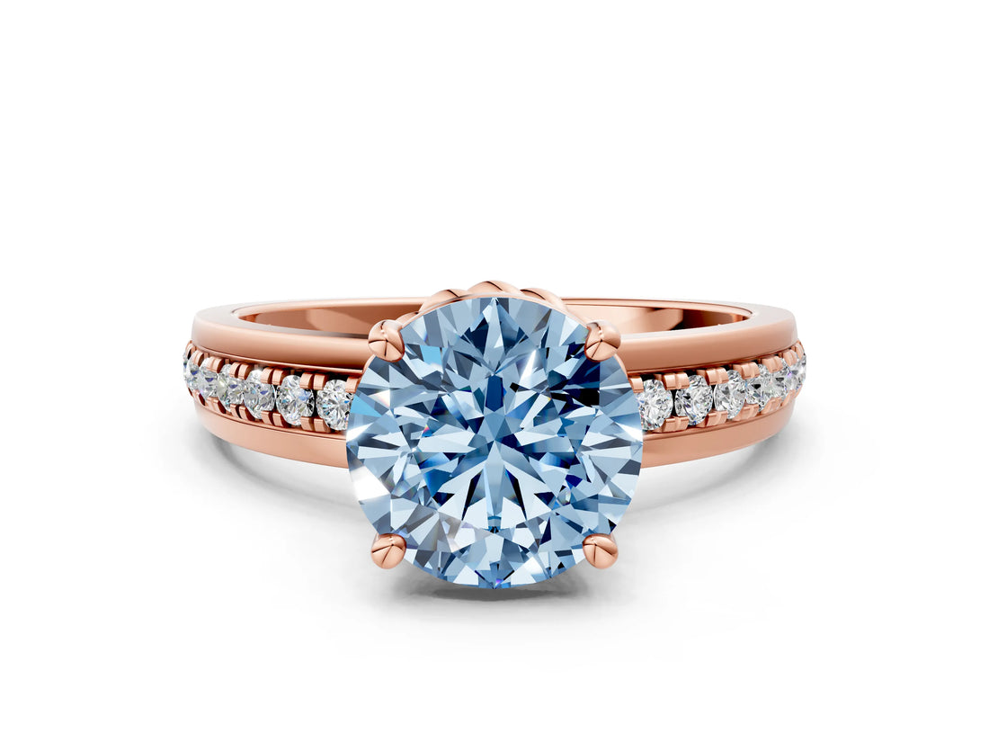 Rose gold Fancy Blue Round  Solitaire Diamond Ring with Channel Set Band and Six-Prong Setting_48