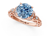 Rose gold Fancy Blue Round  Solitaire Diamond Ring with Filigree Band and Four-Prong Setting_29