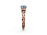 Rose gold Fancy Blue Round  Solitaire Diamond Ring with Filigree Band and Four-Prong Setting_30