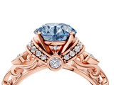 Rose gold Fancy Blue Round  Solitaire Diamond Ring with Filigree Band and Four-Prong Setting_32