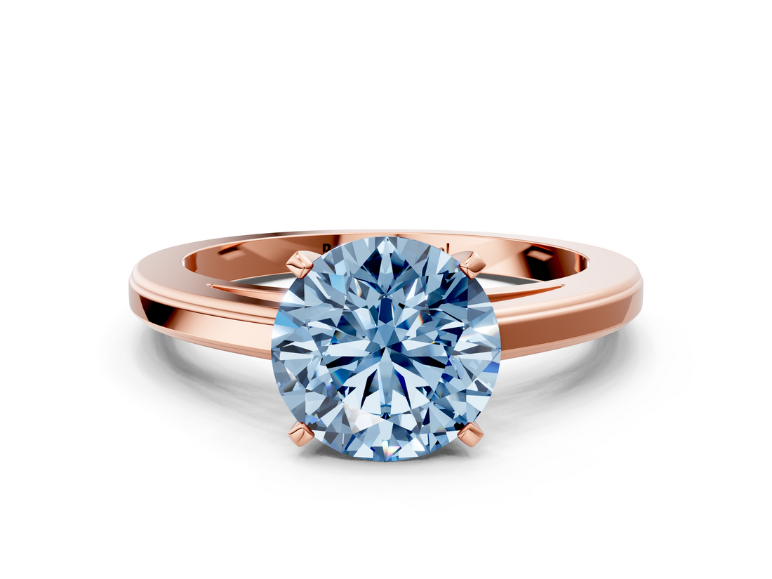 Rose gold Fancy Blue Round  Solitaire Diamond Ring with Four-Prong Setting and Classic Band_3