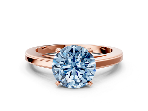 Rose gold Fancy Blue Round  Solitaire Diamond Ring with Four-Prong Setting and Classic Band