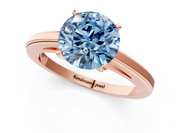 Rose gold Fancy Blue Round  Solitaire Diamond Ring with Four-Prong Setting and Classic Band