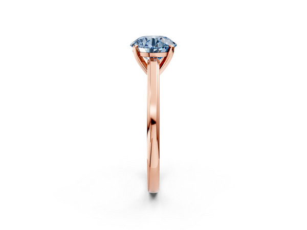 Rose gold Fancy Blue Round  Solitaire Diamond Ring with Four-Prong Setting and Classic Band