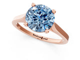 Rose gold Fancy Blue Round  Solitaire Diamond Ring with Four-Prong Setting and Tapered Band 1