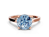 Rose gold Fancy Blue Round  Solitaire Diamond Ring with Four-Prong Setting and Tapered Band