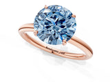 Rose gold Fancy Blue Round  Solitaire Diamond Ring with Four-Prong Setting on a Plain Band_21