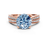 Rose gold Fancy Blue Round  Solitaire Diamond Ring with Milgrain Pavé Band and Four-Prong Setting_19