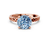 Rose gold Fancy Blue Round  Solitaire Diamond Ring with Milgrain and Black Enamel X Pattern Band_185