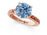 Rose gold Fancy Blue Round  Solitaire Diamond Ring with Milgrain and Black Enamel X Pattern Band_186