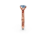 Rose gold Fancy Blue Round  Solitaire Diamond Ring with Milgrain and Black Enamel X Pattern Band_187