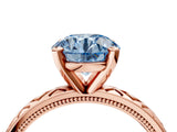 Rose gold Fancy Blue Round  Solitaire Diamond Ring with Milgrain and Black Enamel X Pattern Band_189