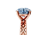 Rose gold Fancy Blue Round  Solitaire Diamond Ring with Milgrain and Black Enamel X Pattern Band_190