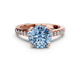 Rose gold Fancy Blue Round  Solitaire Diamond Ring with Pavé Band and Four-Prong Setting_85