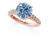 Rose gold Fancy Blue Round  Solitaire Diamond Ring with Pavé Band and Four-Prong Setting_86