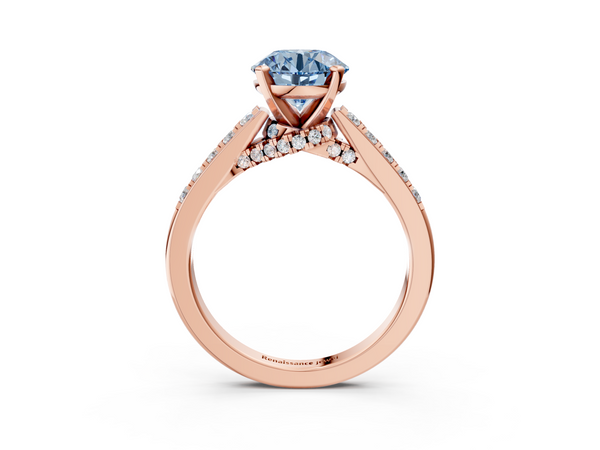 Rose gold Fancy Blue Round  Diamond Solitaire Ring with Pavé Band and Prong Setting