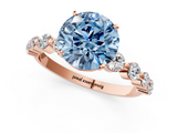 Rose gold Fancy Blue Round  Solitaire Diamond Ring with Pave Band and Four-Prong Setting_310