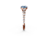 Rose gold Fancy Blue Round  Solitaire Diamond Ring with Pave Band and Four-Prong Setting_311