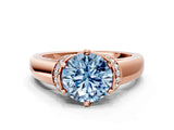 Rose gold Fancy Blue Round  Solitaire Diamond Ring with Pave Band and Six-Prong Setting_32