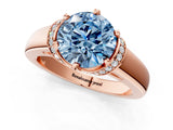 Rose gold Fancy Blue Round  Solitaire Diamond Ring with Pave Band and Six-Prong Setting_33