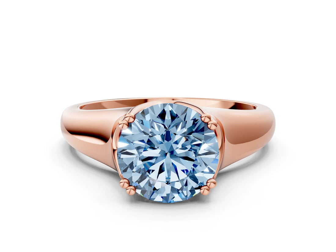Rose gold Fancy Blue Round  Solitaire Diamond Ring with Six-Prong Cathedral Setting_32