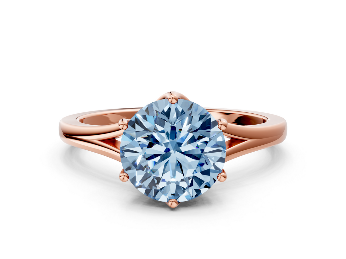 Rose gold Fancy Blue Round  Solitaire Diamond Ring with Six-Prong Setting and Tapered Band_17
