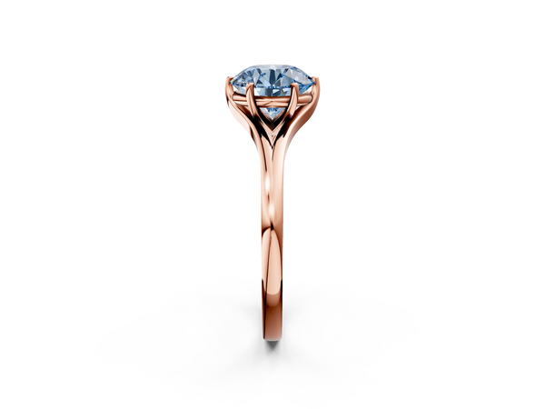 Rose gold Fancy Blue Round  Solitaire Diamond Ring with Six-Prong Setting and Tapered Band