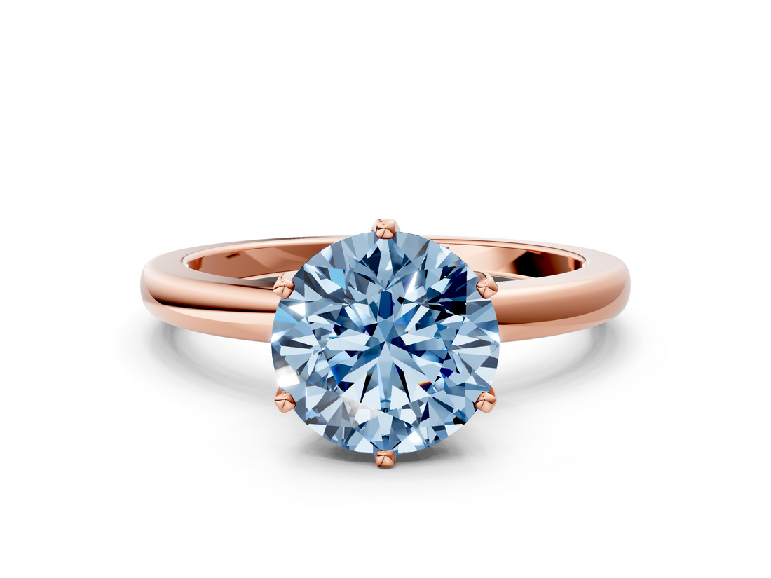 Rose gold Fancy Blue Round  Solitaire Diamond Ring with Six-Prong Setting on a Classic Band_3