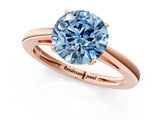 Rose gold Fancy Blue Round  Solitaire Diamond Ring with Split Shank and Four-Prong Setting_13