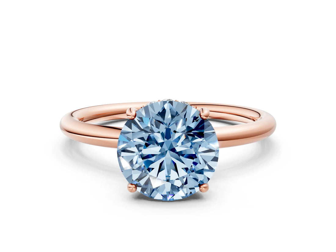 Rose gold Fancy Blue Round  Solitaire Diamond Ring with a Classic Band and Four-Prong Setting 1
