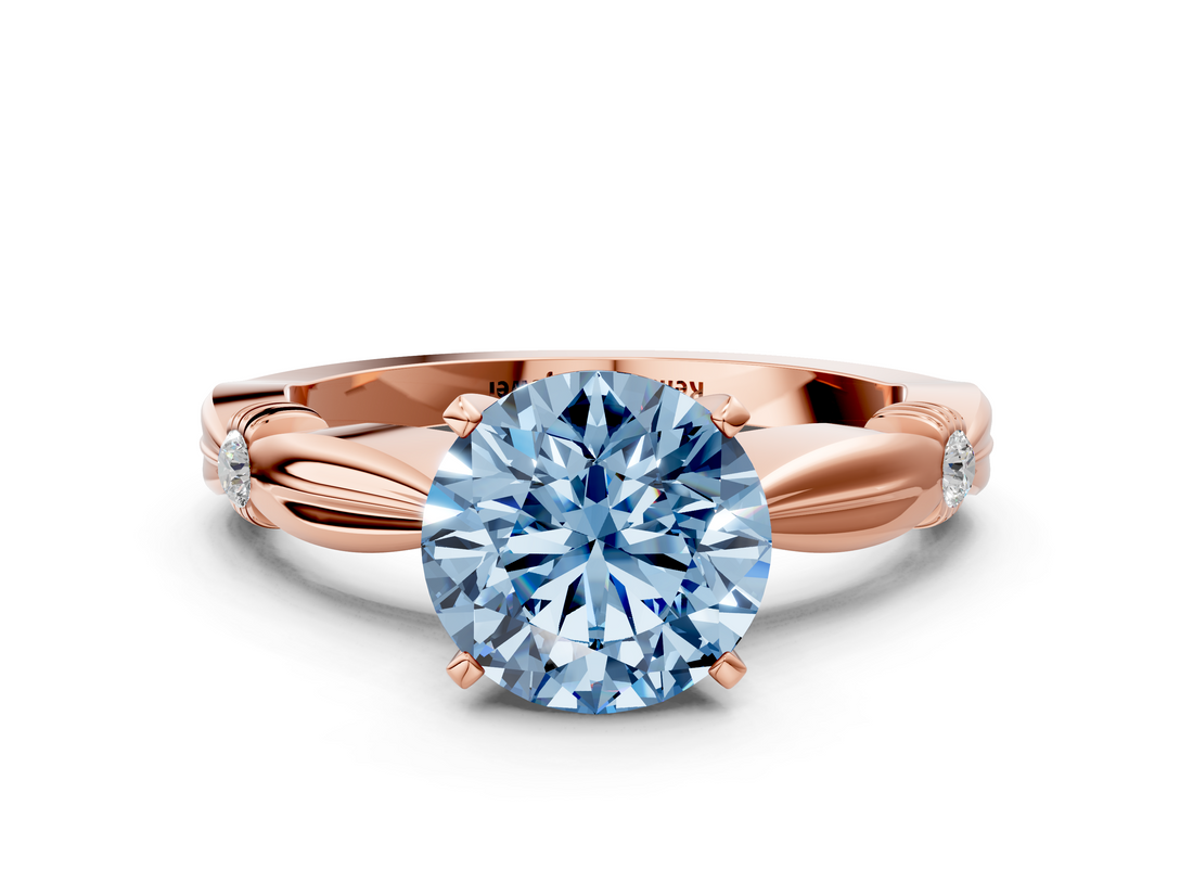 Rose gold Fancy Blue Round  Solitaire Diamond Twisted Band with Four-Prong Setting_42