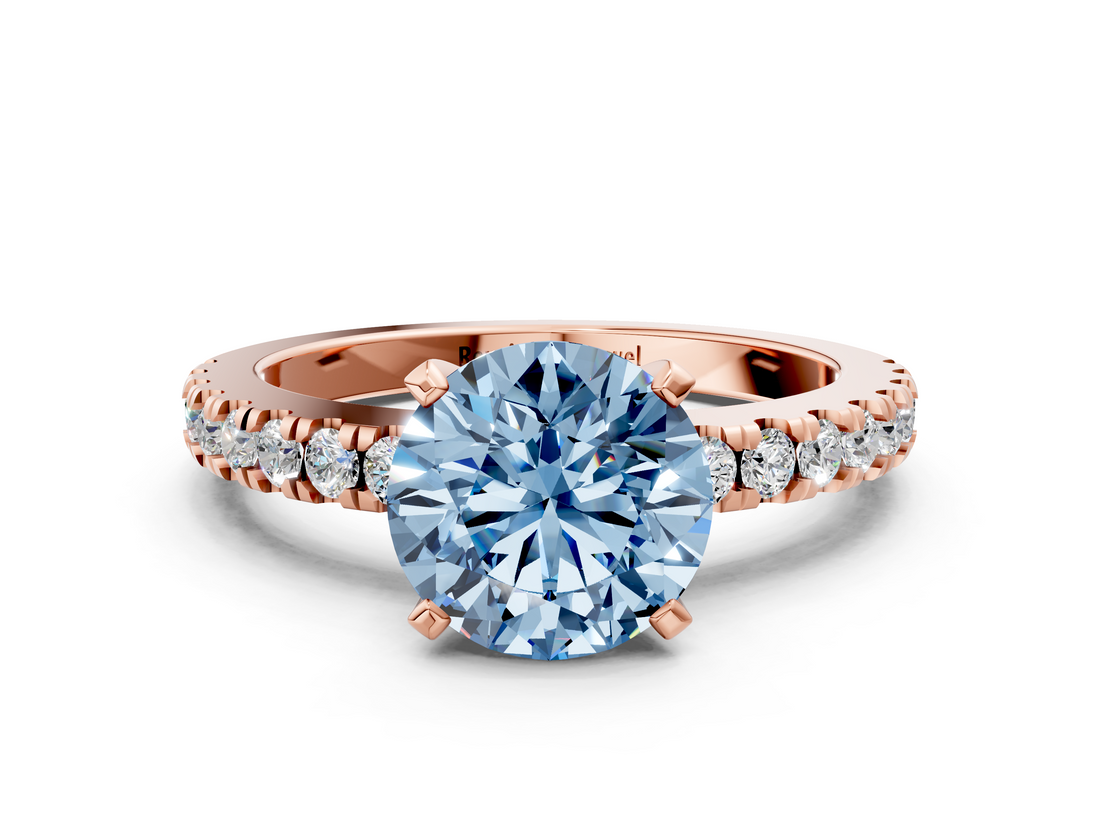 Rose gold Fancy Blue Round  Solitaire Diamond with Pavé Band and Four-Prong Setting_68