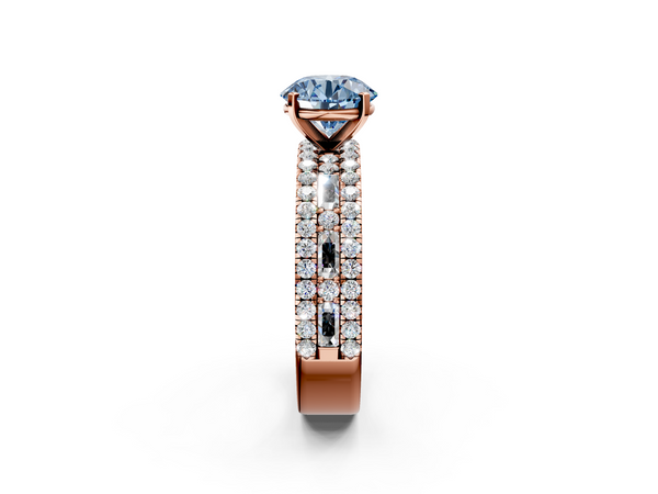 Rose Gold Round Pave and Baguette Engagement Ring Setting for Fancy Blue Center