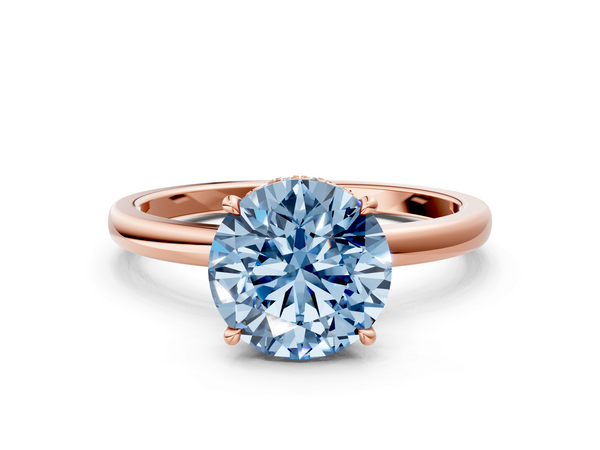 Rose gold Fancy Blue Round  Solitaire Engagement Ring with Cathedral Band and Four-Prong Setting