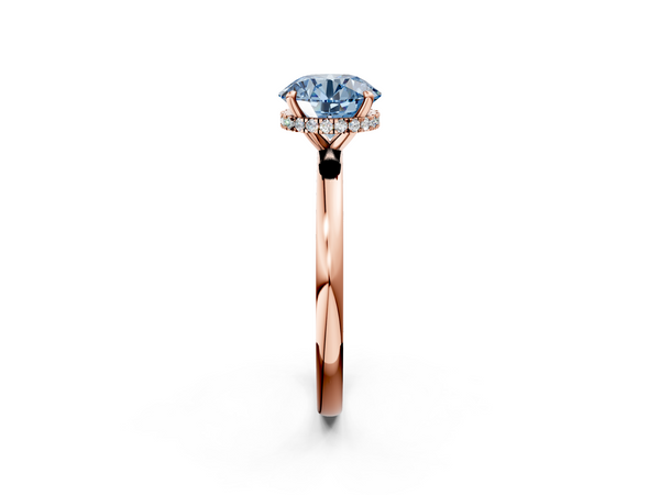 Rose gold Fancy Blue Round  Solitaire Engagement Ring with Cathedral Band and Four-Prong Setting