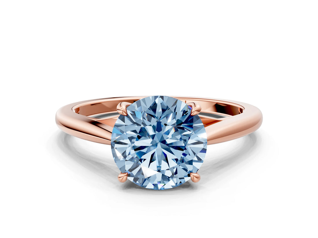 Rose gold Fancy Blue Round  Solitaire Engagement Ring with Four-Prong Setting and Classic Band 1