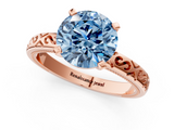 Rose gold Fancy Blue Round  Solitaire Engagement Ring with Scrollwork Band and Four-Prong Setting_131