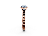 Rose gold Fancy Blue Round  Solitaire Engagement Ring with Scrollwork Band and Four-Prong Setting_132