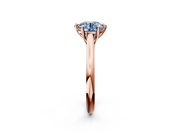 Rose gold Fancy Blue Round  Solitaire Engagement Ring with Six-Prong Setting and Classic Band