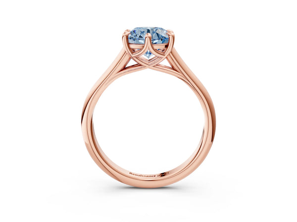 Rose gold Fancy Blue Round  Solitaire Engagement Ring with Six-Prong Setting and Classic Band