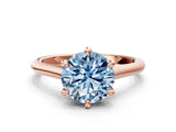 Rose gold Fancy Blue Round  Solitaire Engagement Ring with Six-Prong Setting and Classic Band